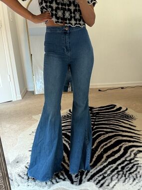 We The Free Medium Blue High-Rise Flare Jeans